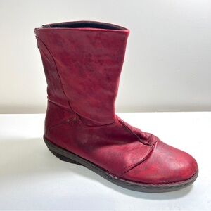 Khrio Vera Pelle Mid Calf Antique Red Leather Boots Size EURO 41 US 10